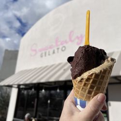 Sweetaly Gelato - Dark chocolate and coffee in a waffle cone