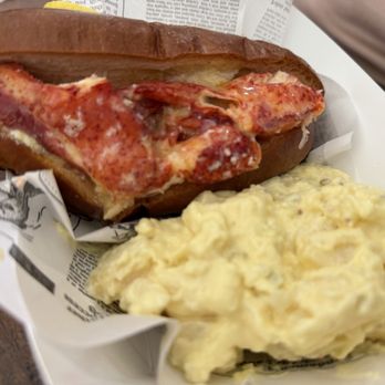 The Lobster Cage - Warm lobster roll with potato salad - Seafood Near Me - Pensacola, Florida The Lobster Cage - Warm lobster roll with potato salad - Seafood Near Me - Pensacola, Florida