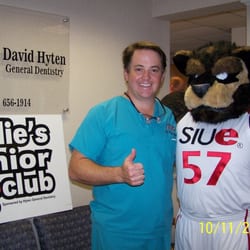 David W Hyten, DMD - Dr. David W Hyten, General Dentist, from Edwardsville, IL poses with Eddie the Cougar from SIUE...