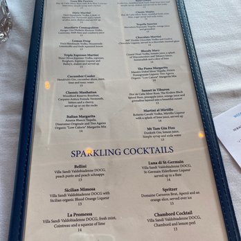 Luna Blu - Drink Menu - Italian Near Me - Tiburon, California