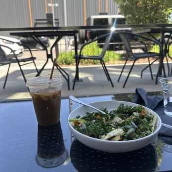 Frank & Roze - Salad and coffee on patio - Cafes Near Me - Denver, Colorado