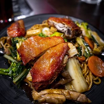 Hibiscus Pub & Lounge - Lo Mein with Fried Chicken on Top - Caribbean Near Me - Ajax, Ontario Hibiscus Pub & Lounge - Lo Mein with Fried Chicken on Top - Caribbean Near Me - Ajax, Ontario