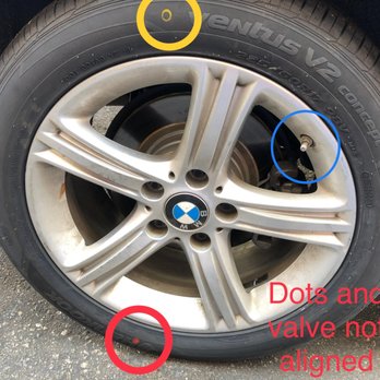 Pep Boys - New tire clearly mounted incorrectly. Dot should be aligned to valve stem. - Tires Near Me - Temecula, California
