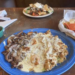 Veracruz Mexican Grill - Mexican Nachos and Trio Salad!  No steak just Chicken and perfectly cooked jumbo Shrimp this time...