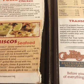 El Campesino Mexican Restaurant - Sad looking menus - Mexican Near Me - Streetsboro, Ohio El Campesino Mexican Restaurant - Sad looking menus - Mexican Near Me - Streetsboro, Ohio