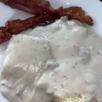 The Waffle Spot - Biscuits and Gravy with Bacon - American Near Me - Madera, California