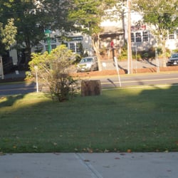 Gifford Pinchot Memorial Plaque - View from the upper level of the library looking down the hill toward the plaque and Hopmeadow Street