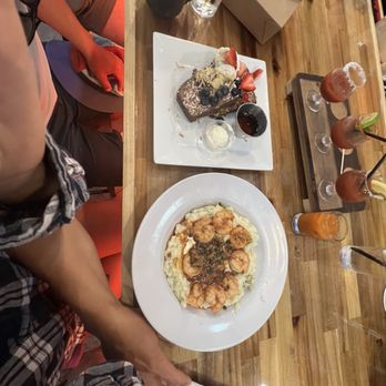 Ridleys - Shrimp grits and banana fresh toast - Sandwiches Near Me - Corpus Christi, Texas Ridleys - Shrimp grits and banana fresh toast - Sandwiches Near Me - Corpus Christi, Texas