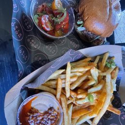 Kimchi fries and their fried chicken sandwich Kimchi fries and their fried chicken sandwich