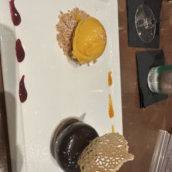 Brasserie du Parc - Chocolate mouse with mango sorbet - Brasseries Near Me - Houston, Texas