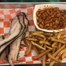 Pork Belly, BBQ Baked Beans, Fries