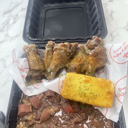 Red beans and rice with garlic parm wings