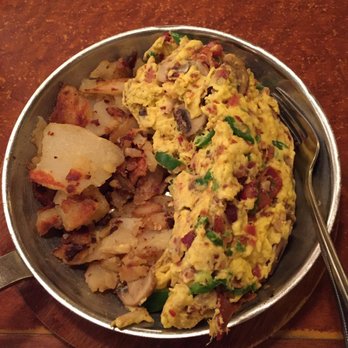 Tempo Cafe - 3 scrambled eggs with jalapeño peppers, mushrooms,  bacon and hash browns. - Coffee & Tea Near Me - Chicago, Illinois