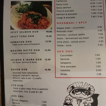 Tanuki Sushi - Tanuki Sushi in Kaneohe, menu page 2 as of 5/2018. Note that the Don choices are available only at LUNCH. - Sushi Bars Near Me - Kaneohe, Hawaii
