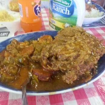 Two Sisters 'N Da East - Smothered okra and shrimp with smothered chicken breast. - Soul Food Near Me - New Orleans, Louisiana Two Sisters 'N Da East - Smothered okra and shrimp with smothered chicken breast. - Soul Food Near Me - New Orleans, Louisiana