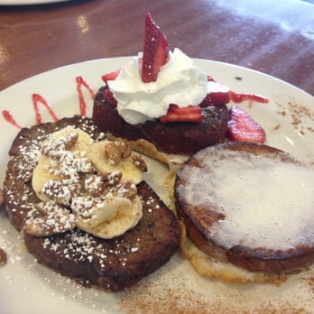 Brunch Cafe-Fox River Grove - French Toast Trio - Red Velvet, Banana Bread, and Cinnamon Roll. Why chose one when you can have three?! - Breakfast & Brunch Near Me - Fox River Grove, Illinois Brunch Cafe-Fox River Grove - French Toast Trio - Red Velvet, Banana Bread, and Cinnamon Roll. Why chose one when you can have three?! - Breakfast & Brunch Near Me - Fox River Grove, Illinois