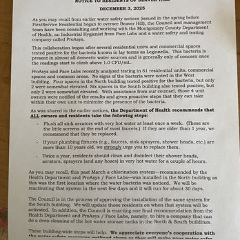 Beaver Hill Condominium - Latest Notice 12/3/25 Legionella bacteria BH - Apartments Near Me - Jenkintown, Pennsylvania