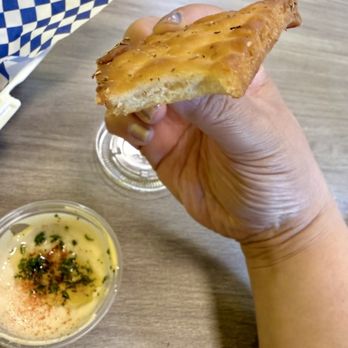Crafted Gyros - Crispy on the outside and fluffy on the inside. Dipped with hummus and it was chef's kiss! - Mediterranean Near Me - Dallas, Texas