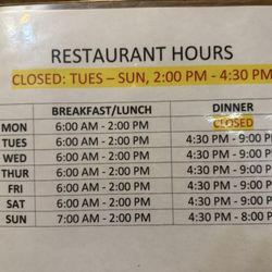 Chinook Grille - Hours as of 4.16.25