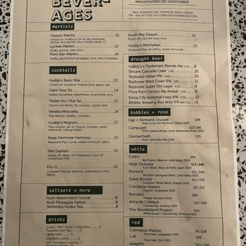 Huddy's At The Beach - Drink Menu - New American Near Me - Hermosa Beach, California