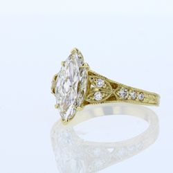 Euro Design Jewelry - Art Deco-style handcrafted engagement ring with a marquise diamond and filigree details