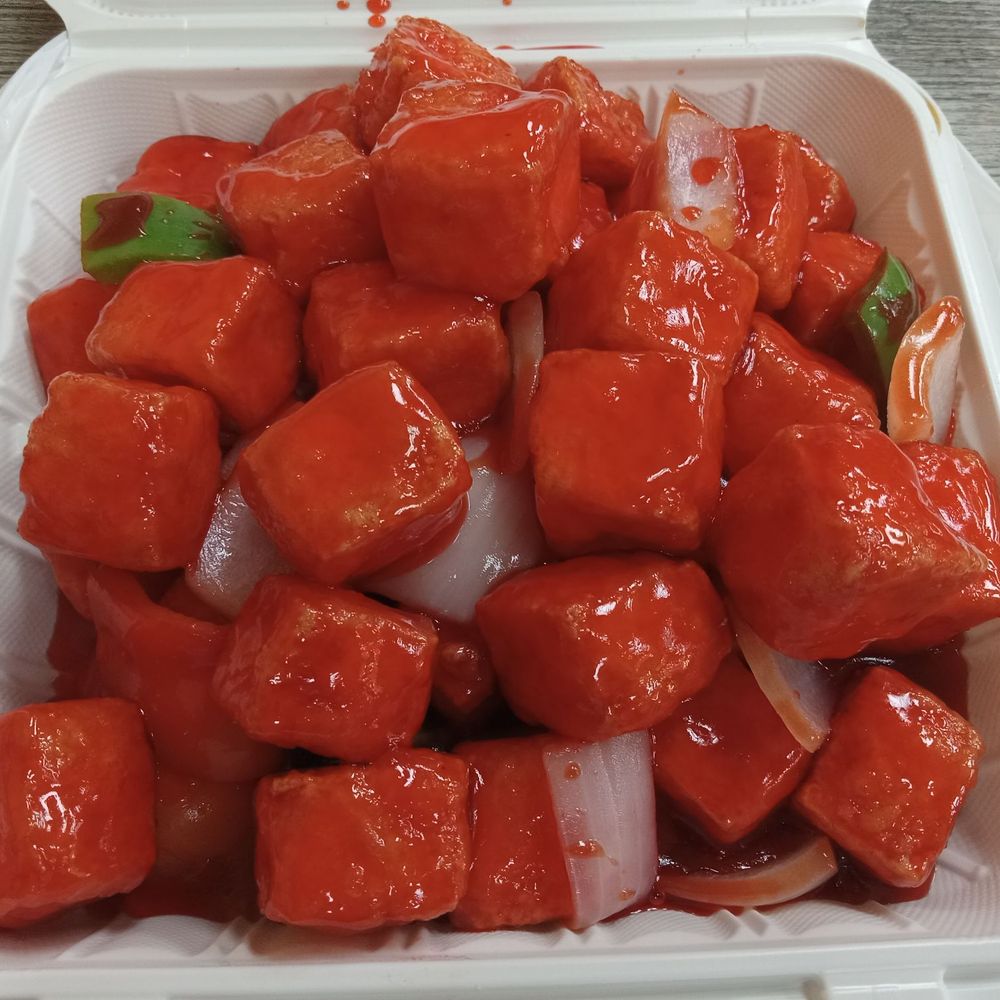 Sweet And Sour Tofu is excellent. It's fried to a crispy crust and has a lightly sweet sauce. Sweet And Sour Tofu is excellent. It's fried to a crispy crust and has a lightly sweet sauce.