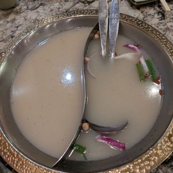 Grand HotPot - L: tonkatsu, R: house broth - Hot Pot Near Me - Pacifica, California