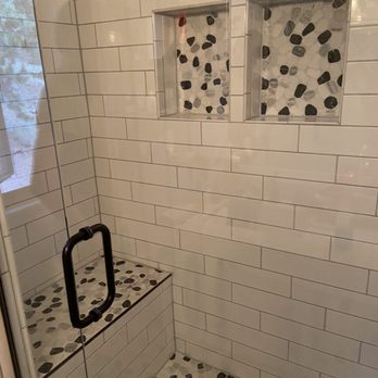 Aspire Renovations - Shower remodel with marble mosaic tiles and large subway tiles. - General Contractors Near Me Aspire Renovations - Shower remodel with marble mosaic tiles and large subway tiles. - General Contractors Near Me