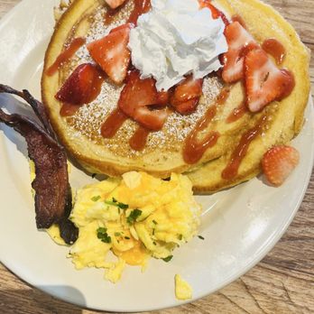 Two Eggs! - Strawberry pancakes, cheese &eggs, and pork bacon. - Breakfast & Brunch Near Me - Stockbridge, Georgia Two Eggs! - Strawberry pancakes, cheese &eggs, and pork bacon. - Breakfast & Brunch Near Me - Stockbridge, Georgia