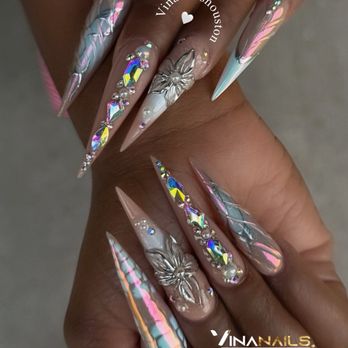Vina's Nails - Fullset stilettos shape, chrome and 3d design. - Nail Salons Near Me - Houston, Texas