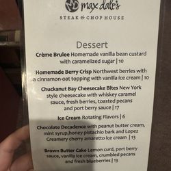 Dessert menu