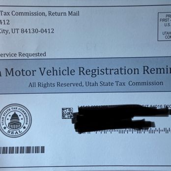Easy Emissions - Utah Motor Vehicle Registration Reminder card I got in the mail - Smog Check Stations Near Me - Layton, Utah