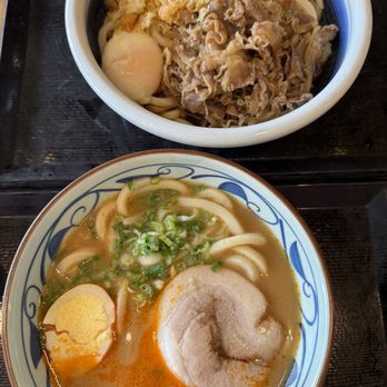 Marugame Udon - Top: Large Nikutama Hot Bottom: Regular Tonkatsu - Japanese Near Me - Arcadia, California