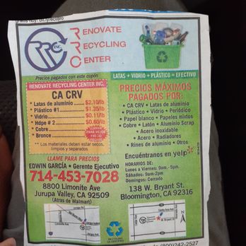 Renovate Recycling Center - Coupon - Recycling Center Near Me - Riverside, California Renovate Recycling Center - Coupon - Recycling Center Near Me - Riverside, California