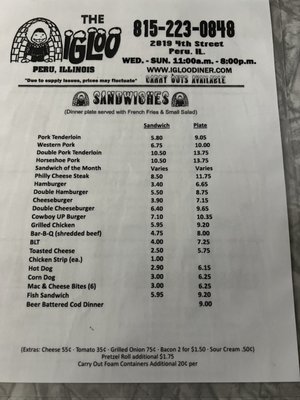 Menu photo 2 Igloo Drive-In Peru, IL