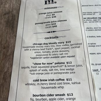 M henry - cocktail menu - Breakfast & Brunch Near Me - Chicago, Illinois