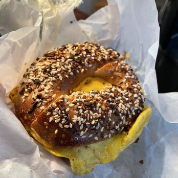 Star Bagel - Everything Bagel, Egg, Cheese with bacon (and Add Ham, Bacon, Sausage) - Bagels Near Me - San Francisco, California Star Bagel - Everything Bagel, Egg, Cheese with bacon (and Add Ham, Bacon, Sausage) - Bagels Near Me - San Francisco, California