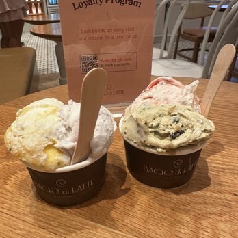 Bacio di Latte - Passion fruit & blueberry ricotta and strawberry cheesecake & chocolate pistacchio crunch - Gelato Near Me - Huntington Beach, California Bacio di Latte - Passion fruit & blueberry ricotta and strawberry cheesecake & chocolate pistacchio crunch - Gelato Near Me - Huntington Beach, California