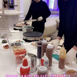 Custom color crepes for our event. They were able to do pink and blue crepes before the gender reveal. Custom color crepes for our event. They were able to do pink and blue crepes before the gender reveal.