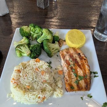 Greek Town - Salmon with rice and broccoli - Greek Near Me - Pearl River, New York Greek Town - Salmon with rice and broccoli - Greek Near Me - Pearl River, New York
