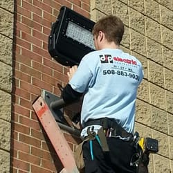 DP Electric - We are in Canton, MA Installing new ENERGY EFFICIENT LED LIGHTS for parking lot area