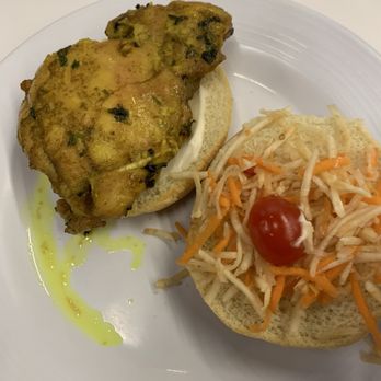 Pritchard Dining Hall - Chicken sandwich of some sort. Highlighter chicken, (that's not cheese btw), and half a slice of a baby tomato. - Food Court Near Me - Kelowna, British Columbia Pritchard Dining Hall - Chicken sandwich of some sort. Highlighter chicken, (that's not cheese btw), and half a slice of a baby tomato. - Food Court Near Me - Kelowna, British Columbia