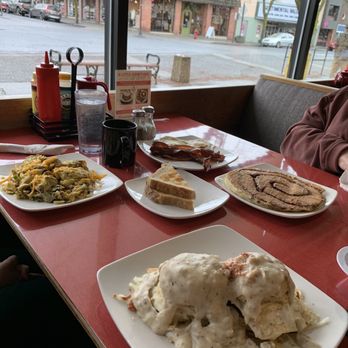 The Breakfast Club - Stuffed Biscuits and Gravy, Cinnamon roll pancake (a part of a combo) - Breakfast & Brunch Near Me - Moscow, Idaho