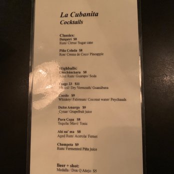 La Cubanita - Cocktail Menu - Bars Near Me - Old San Juan, Puerto Rico La Cubanita - Cocktail Menu - Bars Near Me - Old San Juan, Puerto Rico