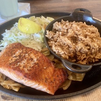 J. Wilson's - Salmon plate, rice pilaf, cole slaw - New American Near Me - Beaumont, Texas