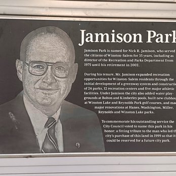 Jamison Park - Plaque outside restrooms - Parks Near Me - Winston-Salem, North Carolina Jamison Park - Plaque outside restrooms - Parks Near Me - Winston-Salem, North Carolina