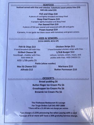 Menu photo 2 The Firehouse Restaurant Florence, OR