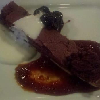 Dancing Marlin - Chocolate pie - more of a brownie and the sour cherry jam is decadent. - New American Near Me - Frankfort, Illinois