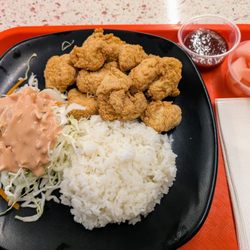 Ok Chicken - Bento box comes with rice, cabbage salad, and pickled radish. You can choose Korean style or ok style boneless chicken.