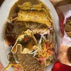 Anita's Tex Mex Restaurant - Deluxe platter: taco, chalupa, chicken enchilada, pork tamale and queso cup.